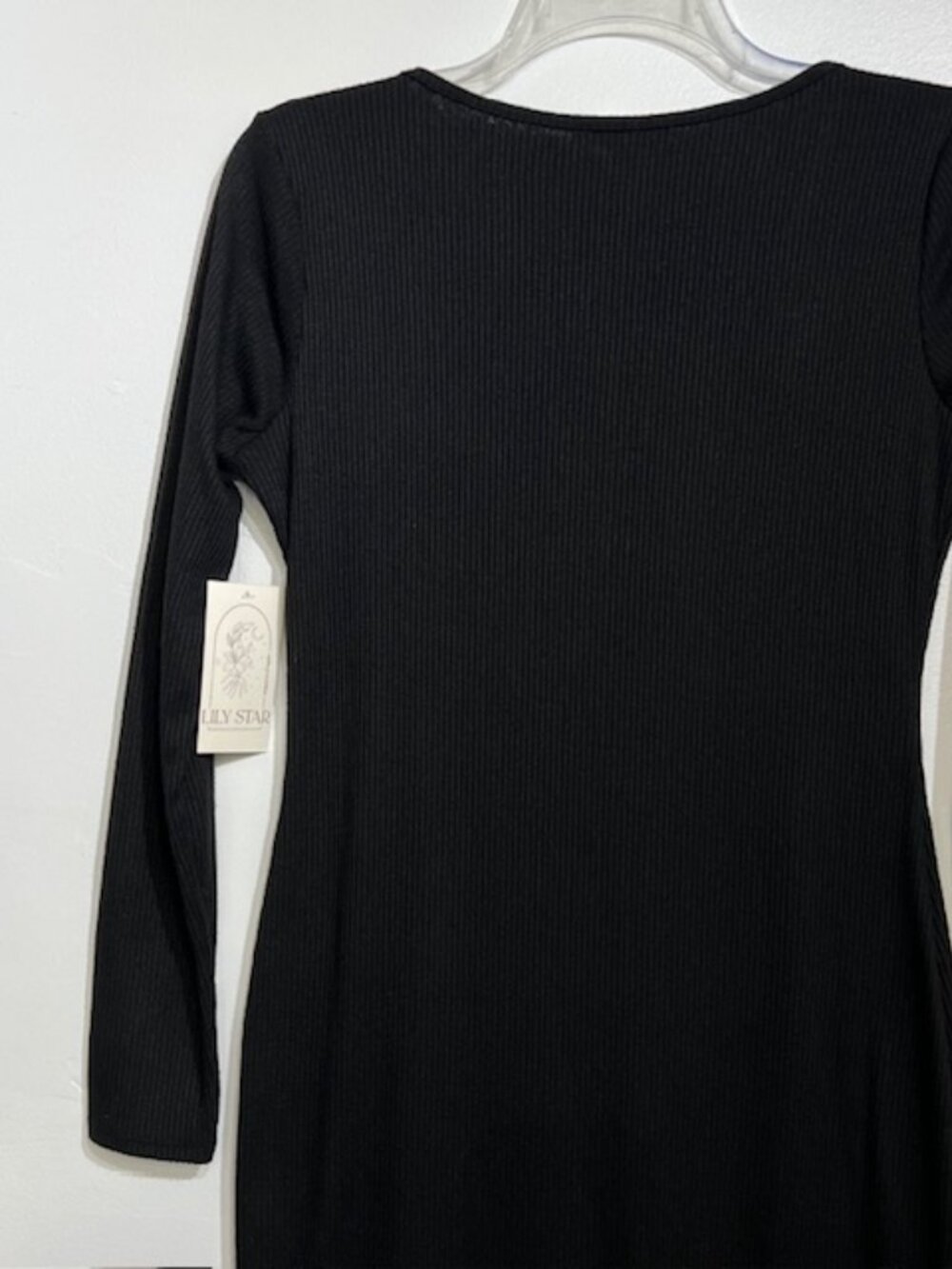 LILY STAR FAUX BUTTON-DOWN PULL-ON LONG SHIRT DRESS BLACK SIZE LARGE LONG SLEEVE - Picture 3 of 12